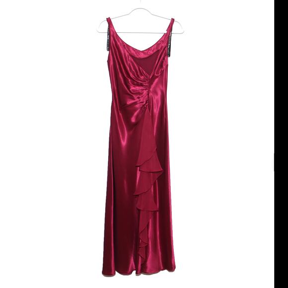 Vintage 90s Zum Zum Prom Satin Slip Dress Maxi Back Ruffle Magenta Size 5/6 - Picture 9 of 12